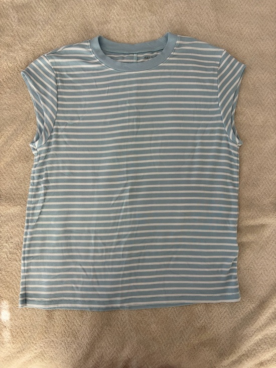 American Eagle Outfitters Tops - American Eagle Outfitters Light Blue & White Ribbed Striped Tank